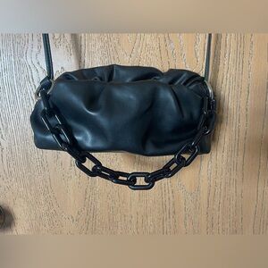 Expressions NYC Vegan Leather Black Crossbody Puff Clutch Purse with Chain